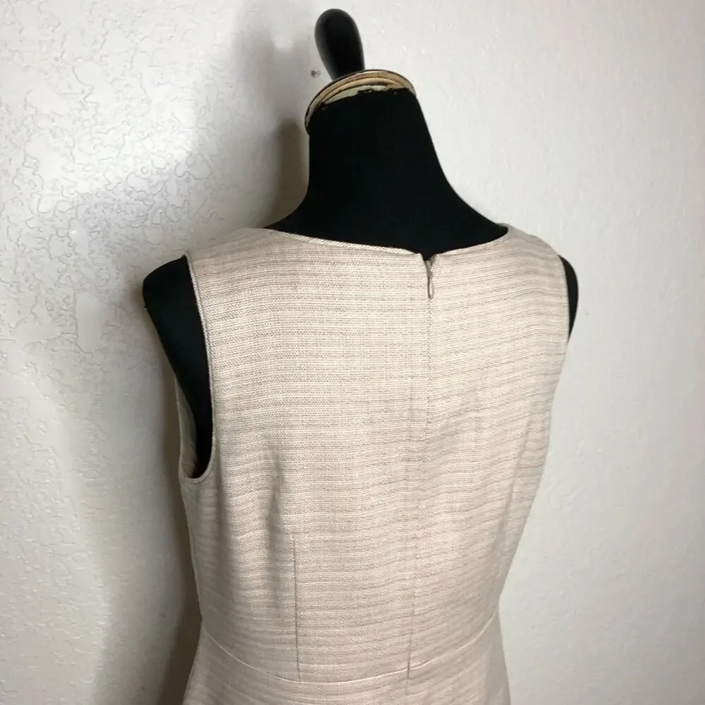WHBM tan cream fringe trim linen blend sleeveless sheath dress size 8